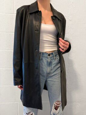 Vintage 90s Y2K Worthington Black Genuine Lambskin Leather Jacket Coat